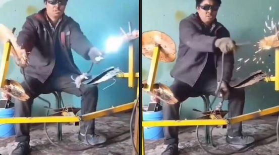 Potret kocak aksi kuli bangunan berpose ala anak band Berbagai sumber