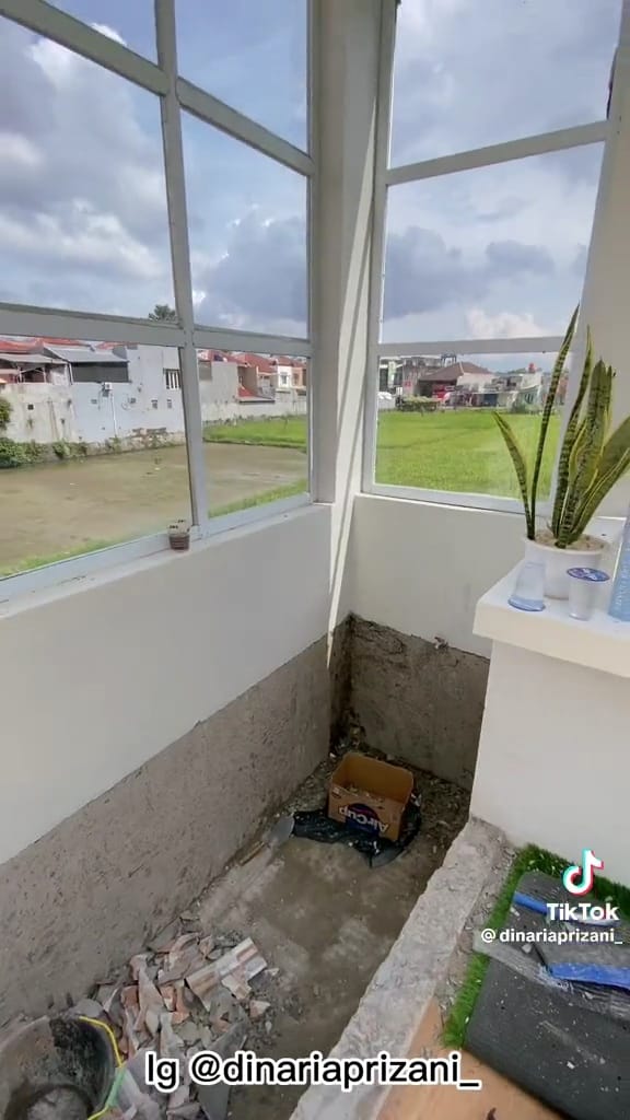 Kolam ikan disulap jadi toilet estetik © TikTok