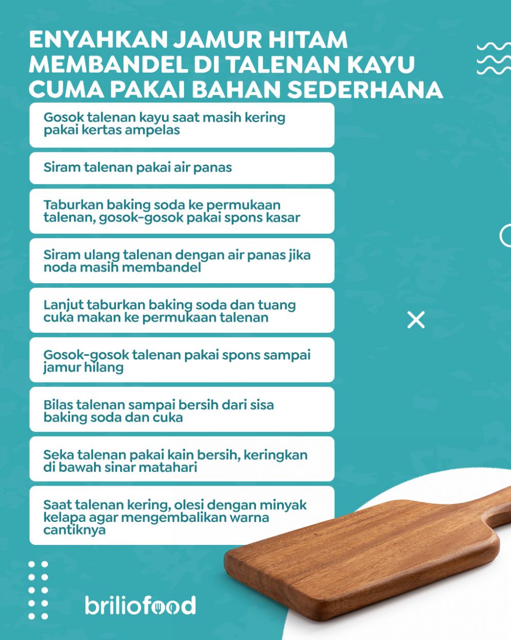 Trik bersihkan talenan kayu yang sudah berjamur kehitaman, praktis pakai 2 bahan