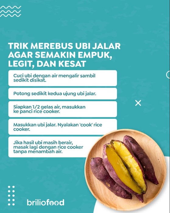 Trik merebus ubi jalar agar teksturnya empuk, legit, dan kesat saat sudah matang