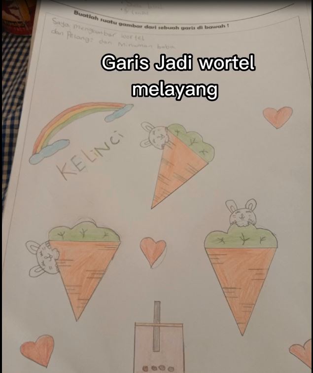 potret hasil imajinasi anak kelas 4 SD dari garis miring TikTok