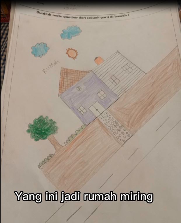 potret hasil imajinasi anak kelas 4 SD dari garis miring TikTok