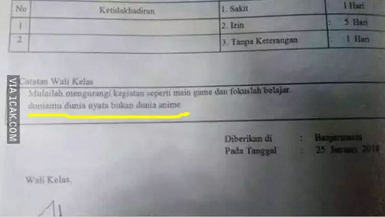 Potret kocak tulisan typo dalam rapor siswa Berbagai sumber