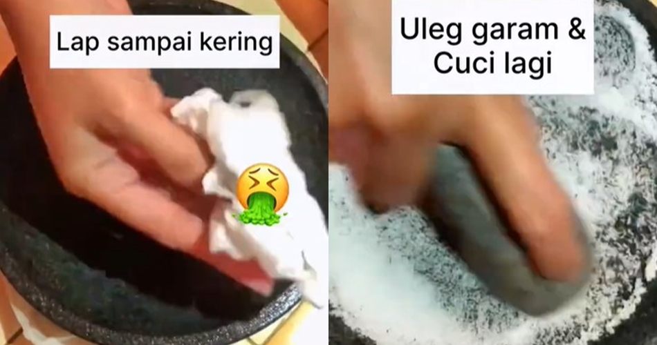 Tak perlu pakai ampas kelapa, ini cara cuci cobek batu baru agar bersih dari pasir