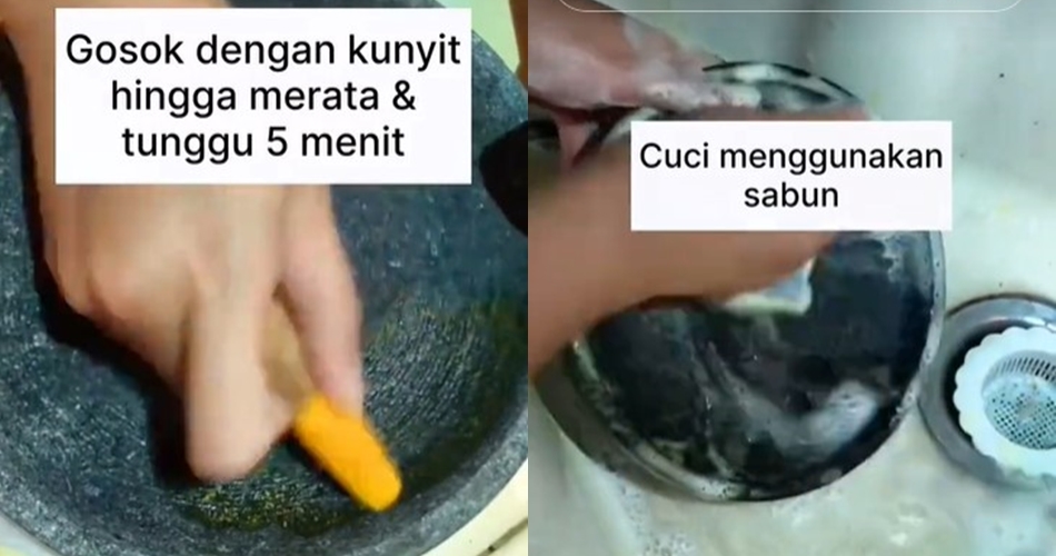 Tak perlu pakai ampas kelapa, ini cara cuci cobek batu baru agar bersih dari pasir