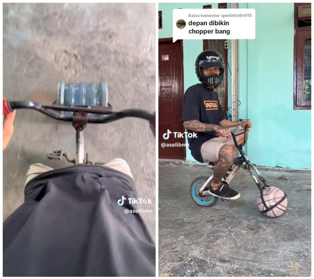 Modifikasi sepeda bocil jadi super panjang © TikTok Modifikasi sepeda bocil jadi super panjang © TikTok