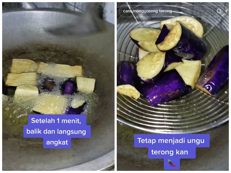Tanpa balutan tepung, cara goreng terong ini hemat minyak dan bikin warnanya tetap ungu cantik