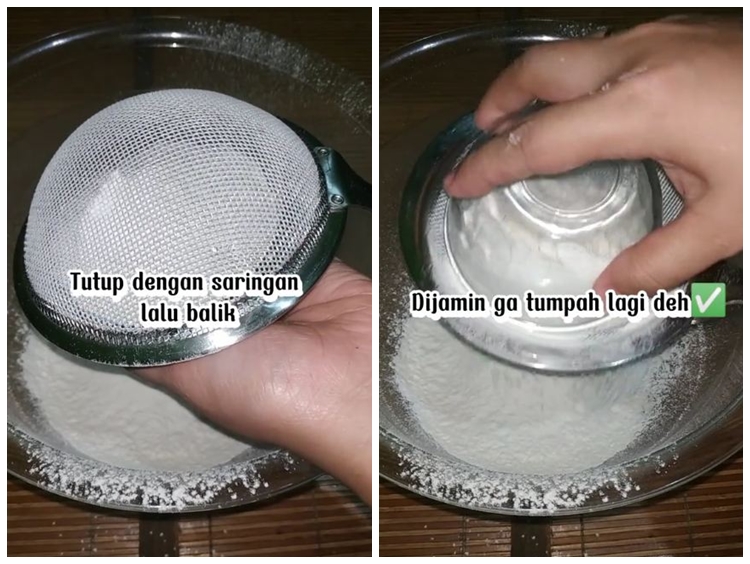 Tak banyak yang tahu, ini trik mengayak tepung di saringan kecil agar tak tumpah dan berserakan