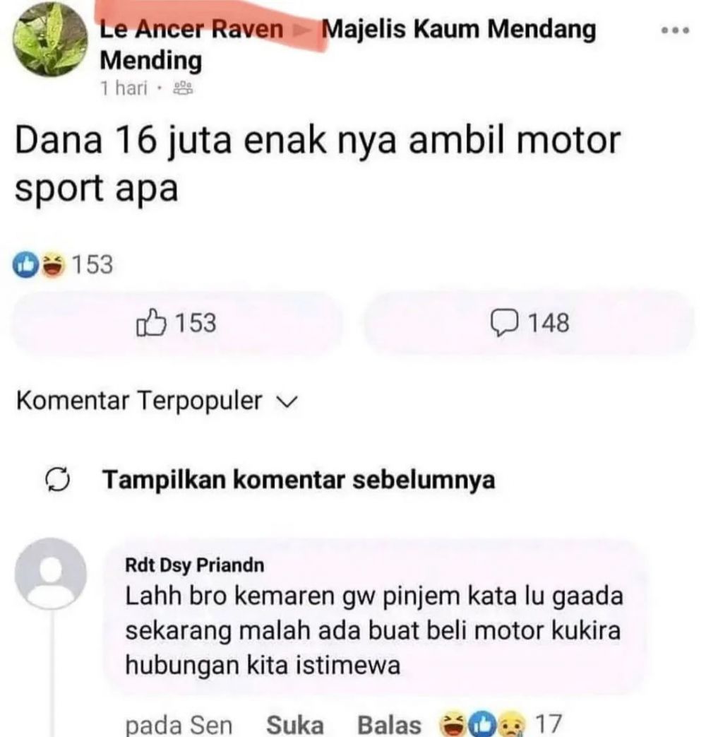 Status dikomen nyeleneh bikin pengen benturin kepala Berbagai sumber