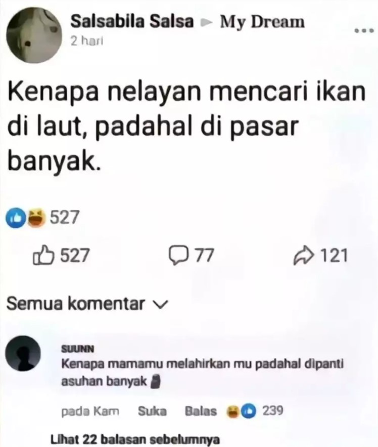Status facebook dikomen nyeleneh abis  Berbagai sumber