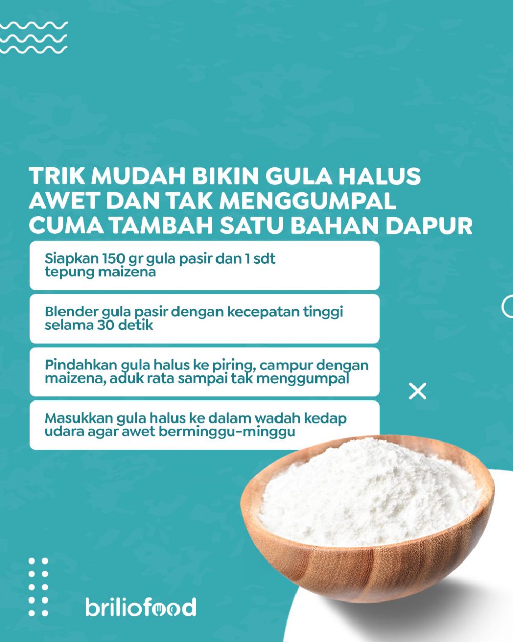 Cara mudah bikin gula halus yang awet dan tak menggumpal, cukup tambah 1 bahan dapur