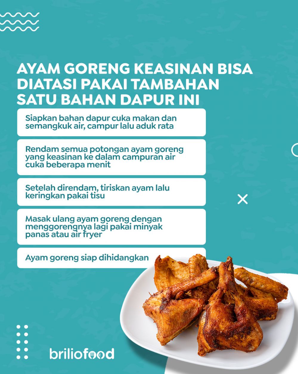 Trik jitu mengatasi ayam goreng keasinan usai dimasak, cukup tambah 1 bahan dapur