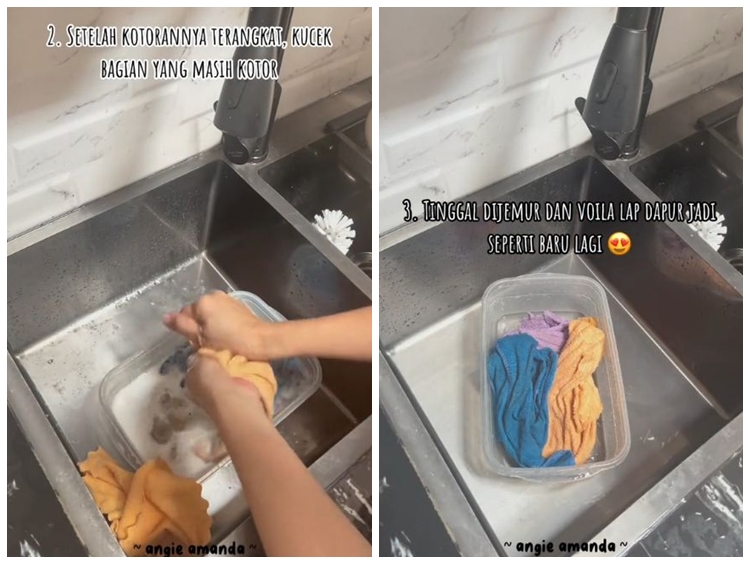 Cara mencuci lap dapur tanpa sitrun dan sabun cuci piring, ampuh pakai 2 bahan dapur