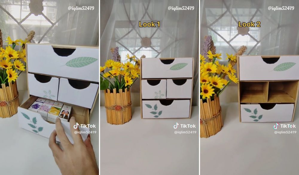 rak mini dari kardus © TikTok