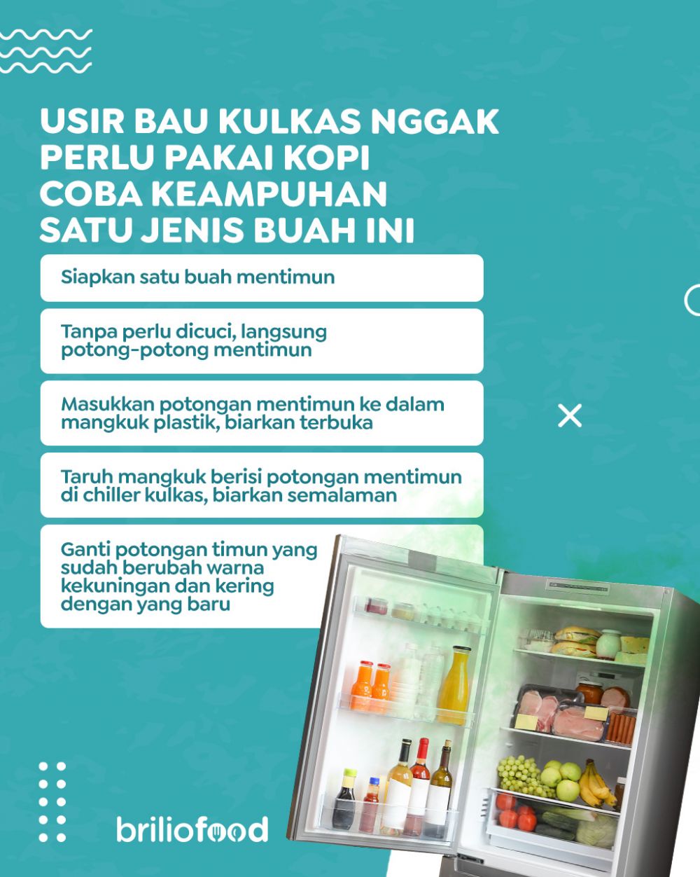 Bukan kopi atau baking soda, ini trik mengusir bau tak sedap di kulkas cuma pakai 1 jenis buah