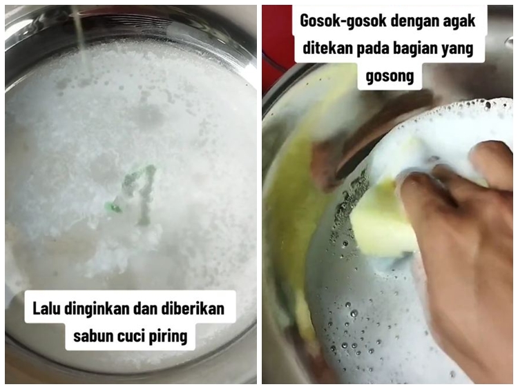 Ampuh pakai 1 bahan dapur, ini cara bersihkan noda gosong yang membekas di panci stainless tanpa bikin