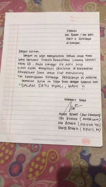Potret lucu surat izin siswa Berbagai sumber