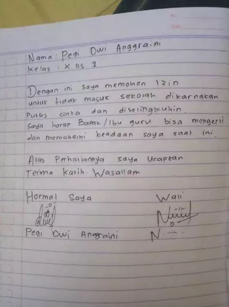 Potret lucu surat izin siswa Berbagai sumber