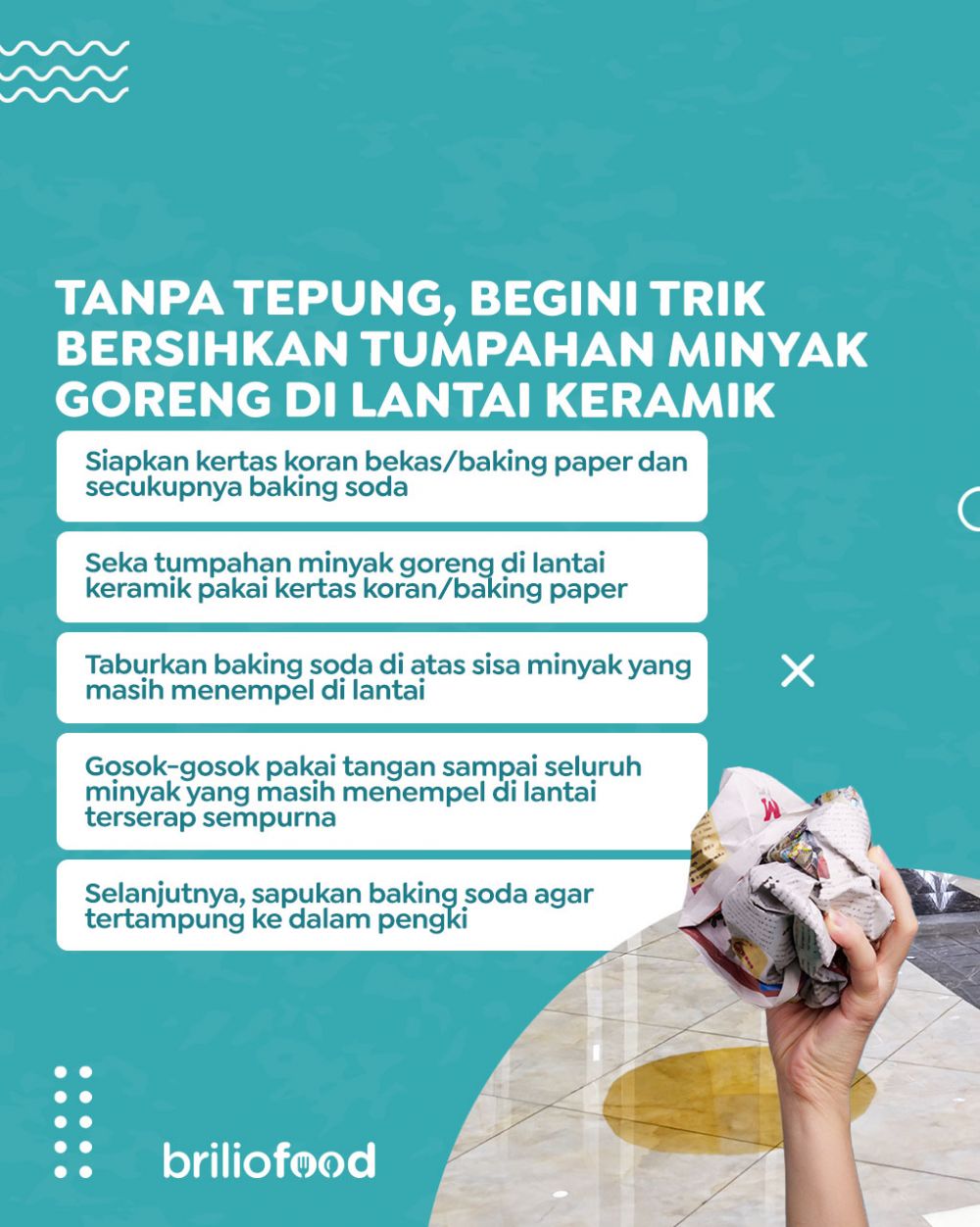 Tanpa tepung, ini trik bersihkan tumpahan minyak di keramik agar bebas lengket pakai 1 alat dan bahan