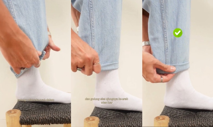 trik celana jeans kepanjangan tanpa dijahit © TikTok