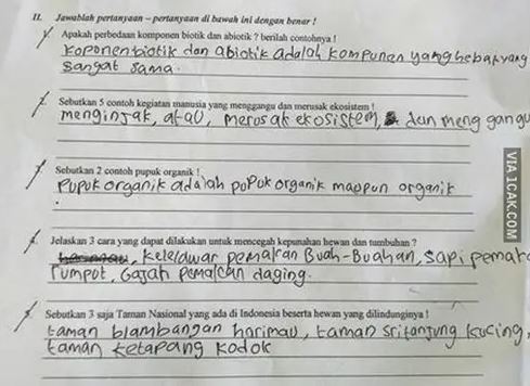 Potret kocak tugas siswa saat ulangan IPA Berbagai sumber