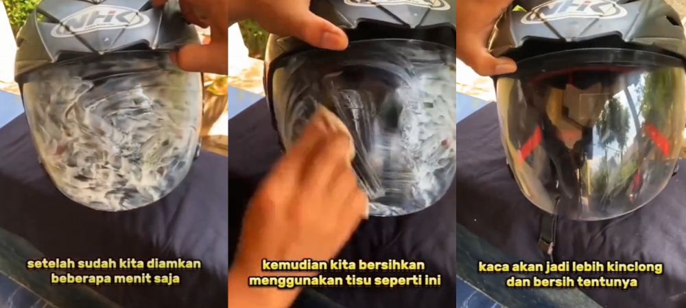 trik bikin kaca helm kinclong dan nggak berembun saat hujan © berbagai sumber  trik bikin kaca helm kinclong dan nggak berembun saat hujan © berbagai sumber
