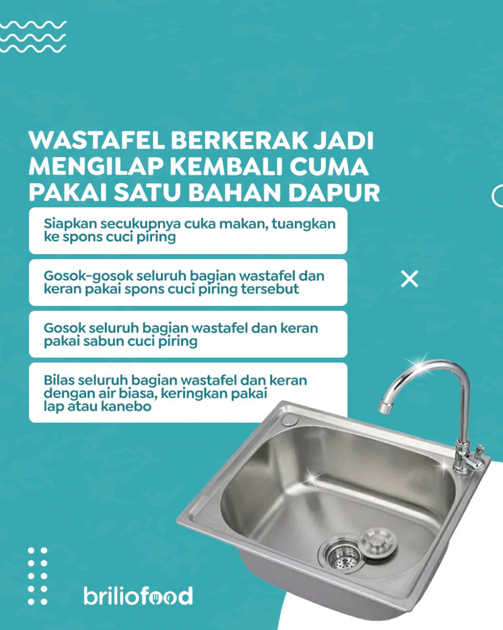 Tanpa pemutih atau sitrun, ini cara bersihkan kerak di wastafel agar kinclong lagi pakai 1 bahan dapur