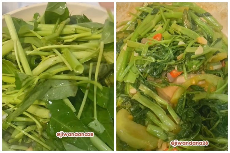 Tanpa direbus di air garam atau baking soda, ini trik jitu menumis kangkung agar empuk dan tetap hijau
