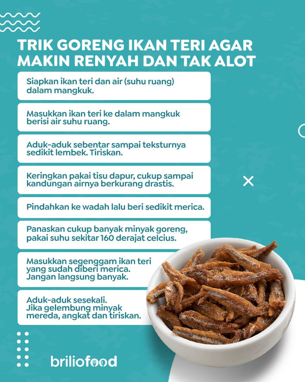 Tanpa direndam air panas atau cucian beras, ini trik goreng ikan teri agar makin renyah dan antialot