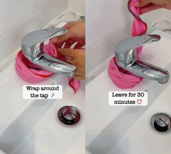 bersihkan kerak di wastafel kamar mandi © TikTok