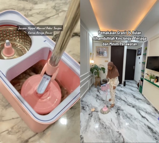 mengepel lantai granit agar keset © TikTok