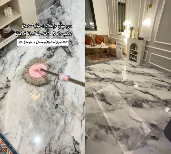 mengepel lantai granit agar keset © TikTok