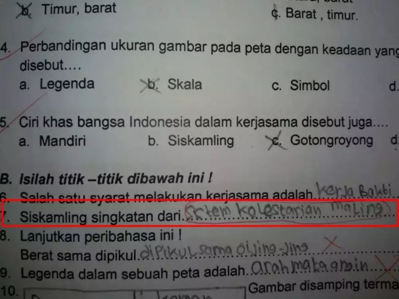 potret lucu jawaban anak SD di lembar ujian Berbagai sumber
