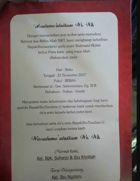 Potret kocak isi surat undangan pernikahan Berbagai sumber