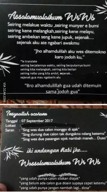 Potret kocak isi surat undangan pernikahan Berbagai sumber