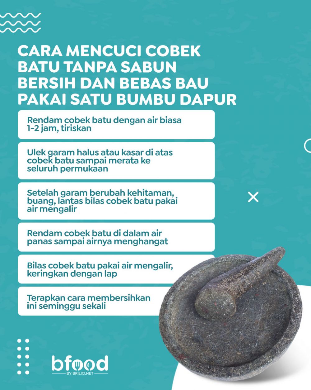 Bukan pakai sabun, ini cara mencuci cobek batu agar bersih maksimal dan bebas bau dengan 1 bumbu dapur