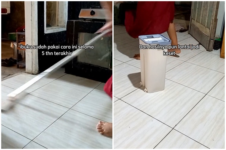 Cara bersihkan lantai licin kena cipratan minyak cukup tambah 1 bahan dapur, hasilnya kesat dan wangi