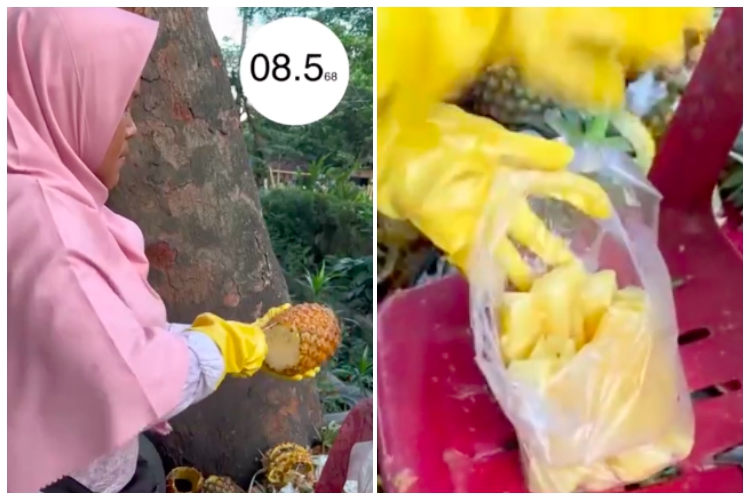 Cuma butuh waktu kurang dari 1 menit, begini trik cepat mengupas kulit nanas dengan mudah