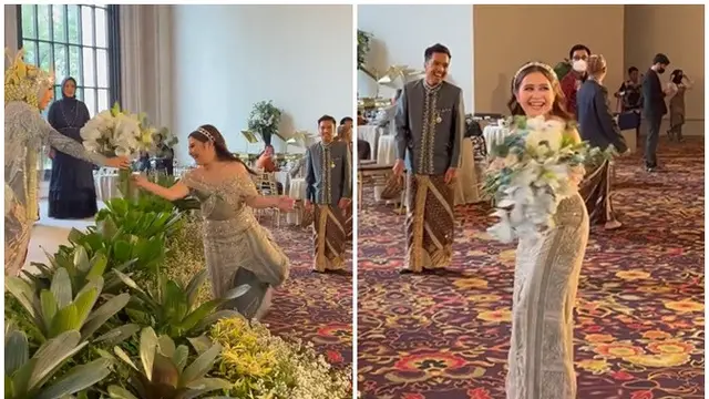 momen seleb dapat lemparan buket bunga pengantin © instagram