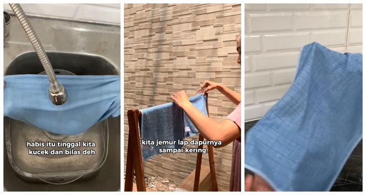 Cukup tambah 1 bumbu dapur, ini trik cuci lap dapur dekil & berminyak agar kinclong meski tak disikat