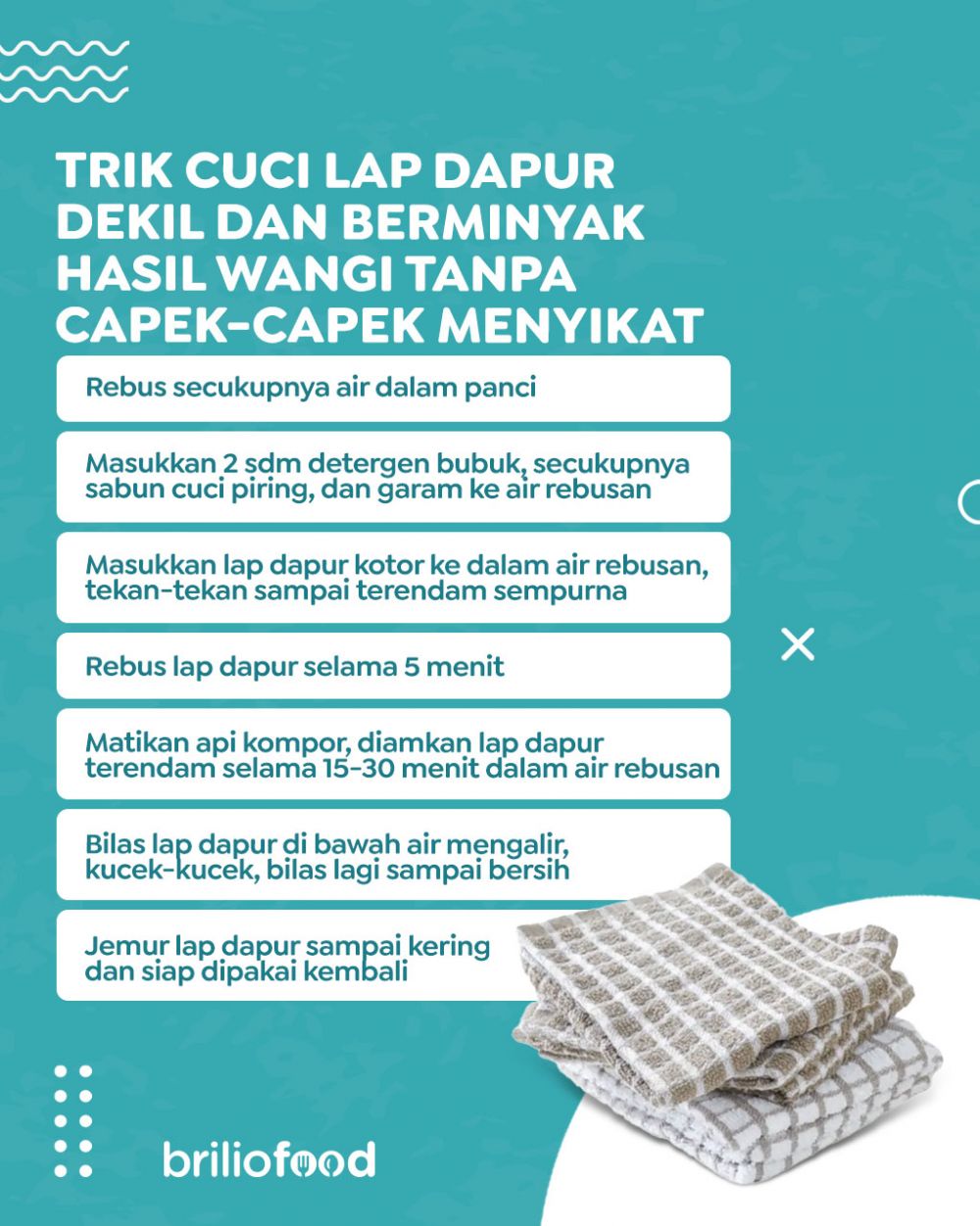 Cukup tambah 1 bumbu dapur, ini trik cuci lap dapur dekil & berminyak agar kinclong meski tak disikat