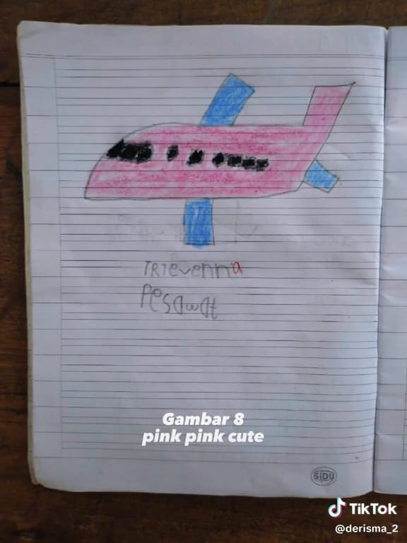 Murid 1 SD gambar pesawat © TikTok