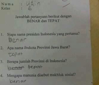 Jawaban murid bikin guru pensiun Berbagai sumber