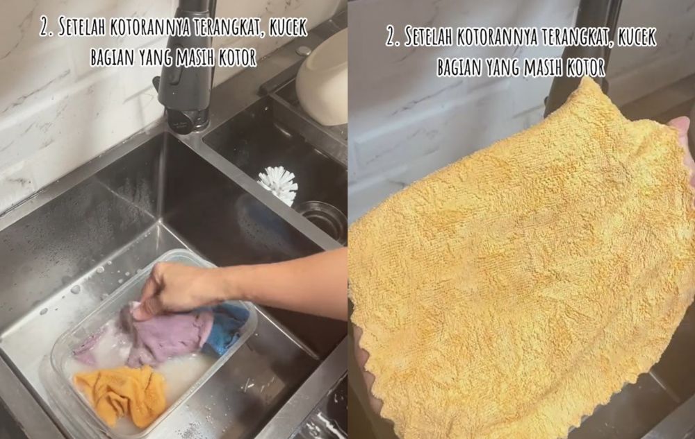 Tanpa air panas atau disikat, ini trik mencuci lap dapur dekil jadi bersih kesat pakai 1 bahan dapur
