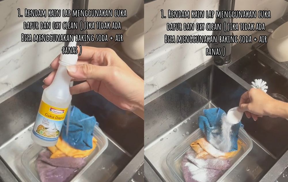 Tanpa air panas atau disikat, ini trik mencuci lap dapur dekil jadi bersih kesat pakai 1 bahan dapur