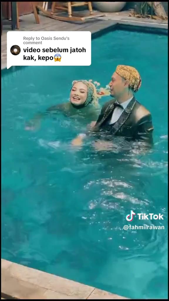 Manten nyemplung di kolam © TikTok Manten nyemplung di kolam © TikTok
