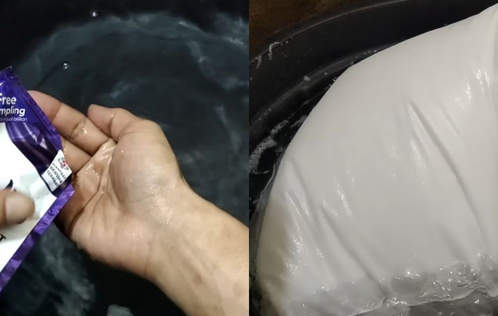 Jangan cuma pakai pemutih, ini trik cuci bantal dekil jadi bersih lagi pakai tambahan 1 bahan masakan