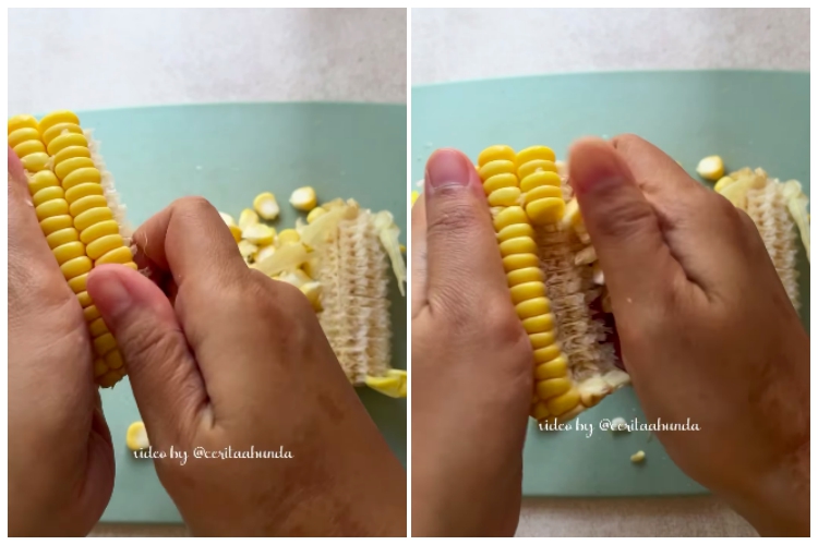 Tanpa keluarkan tenaga ekstra, ini cara mudah memipil jagung agar hasilnya rapi, utuh, dan tak hancur