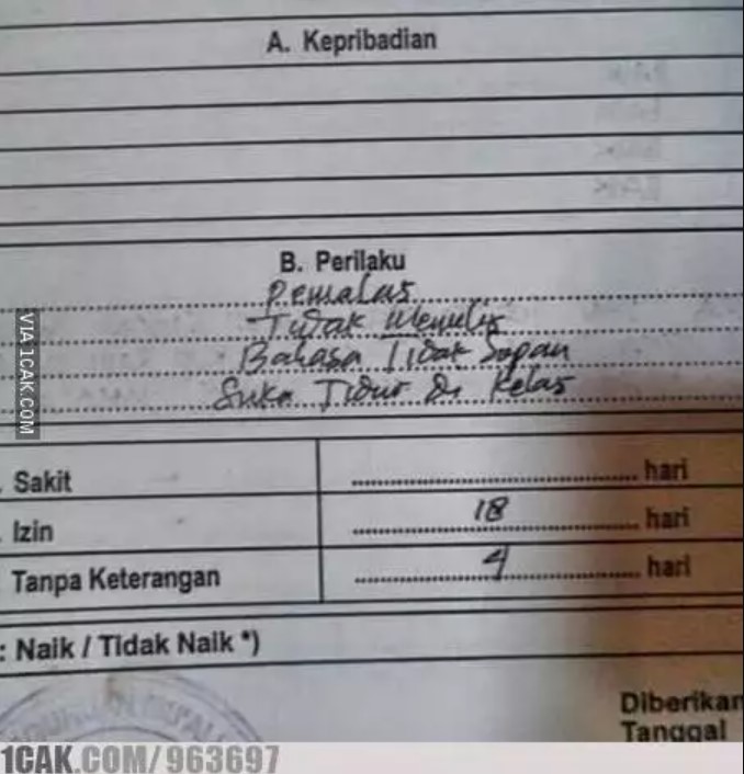 Potret kocak isi rapor bikin bingung Berbagai sumber