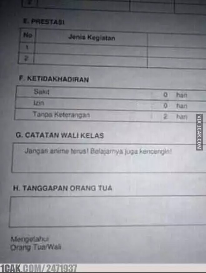Potret kocak isi rapor bikin bingung Berbagai sumber